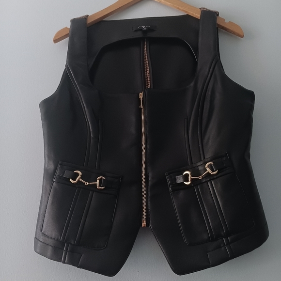 7 For All Mankind Biker Moto Faux Leather Houndstooth Panel Vest M - Picture 3 of 11